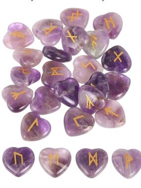 25Pcs Rune Stones Set with Engraved Elder Futhark Alphabet, Purple Amethyst